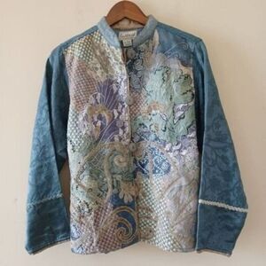 Flashback Jacket Boho Artsy Victorian 20s Sm Blue Jacquard Embroidered Lace‎ New